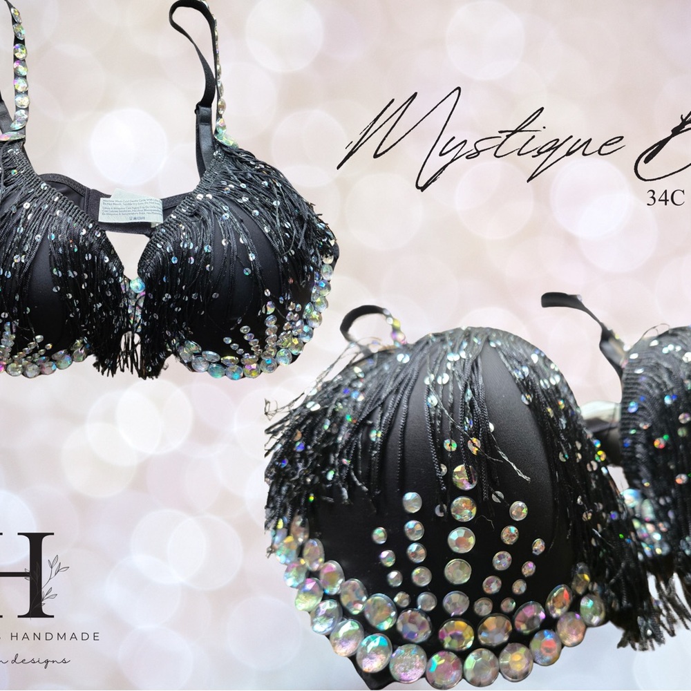 Black Beaded Bra with Fringe
